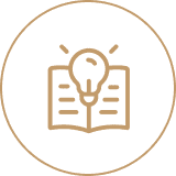Open book with lightbulb symbol inside.