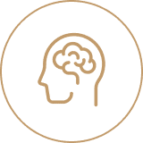 Outline of head with brain inside circle.
