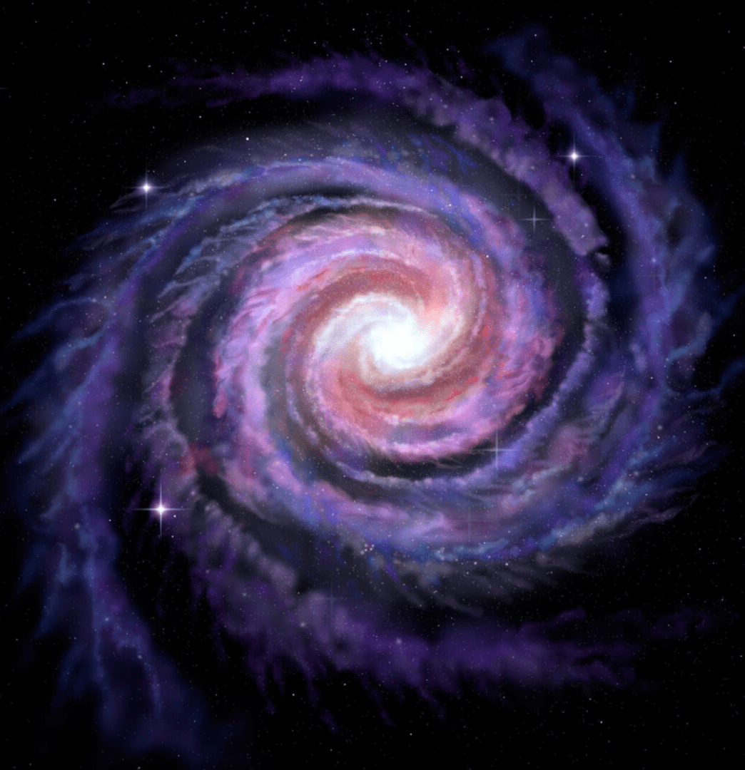 Spiral galaxy with vibrant purple and blue.
