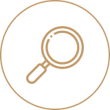 Magnifying glass icon with black background.