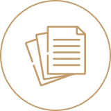 Icon of stacked documents on black background.