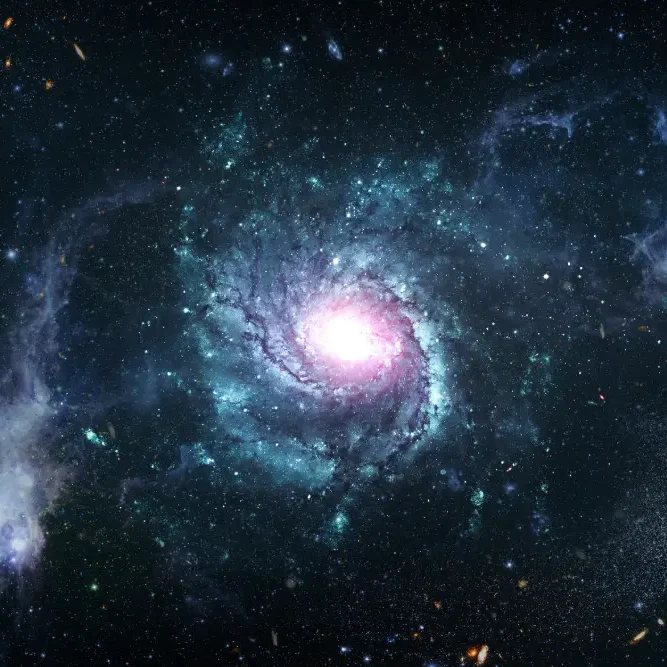 Spiral galaxy with bright center in space.