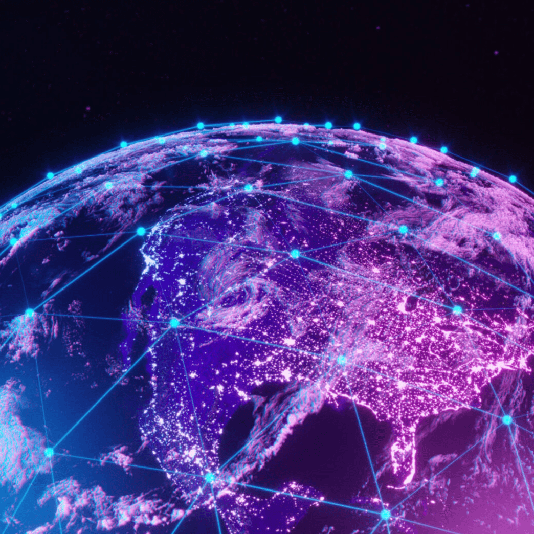 Digital Earth with glowing network connections.